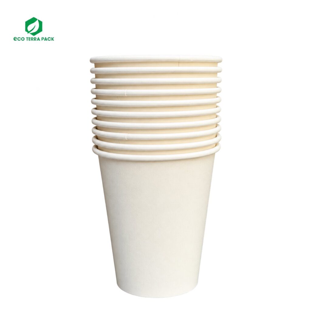 Chồng ly giấy màu trắng ngà không in